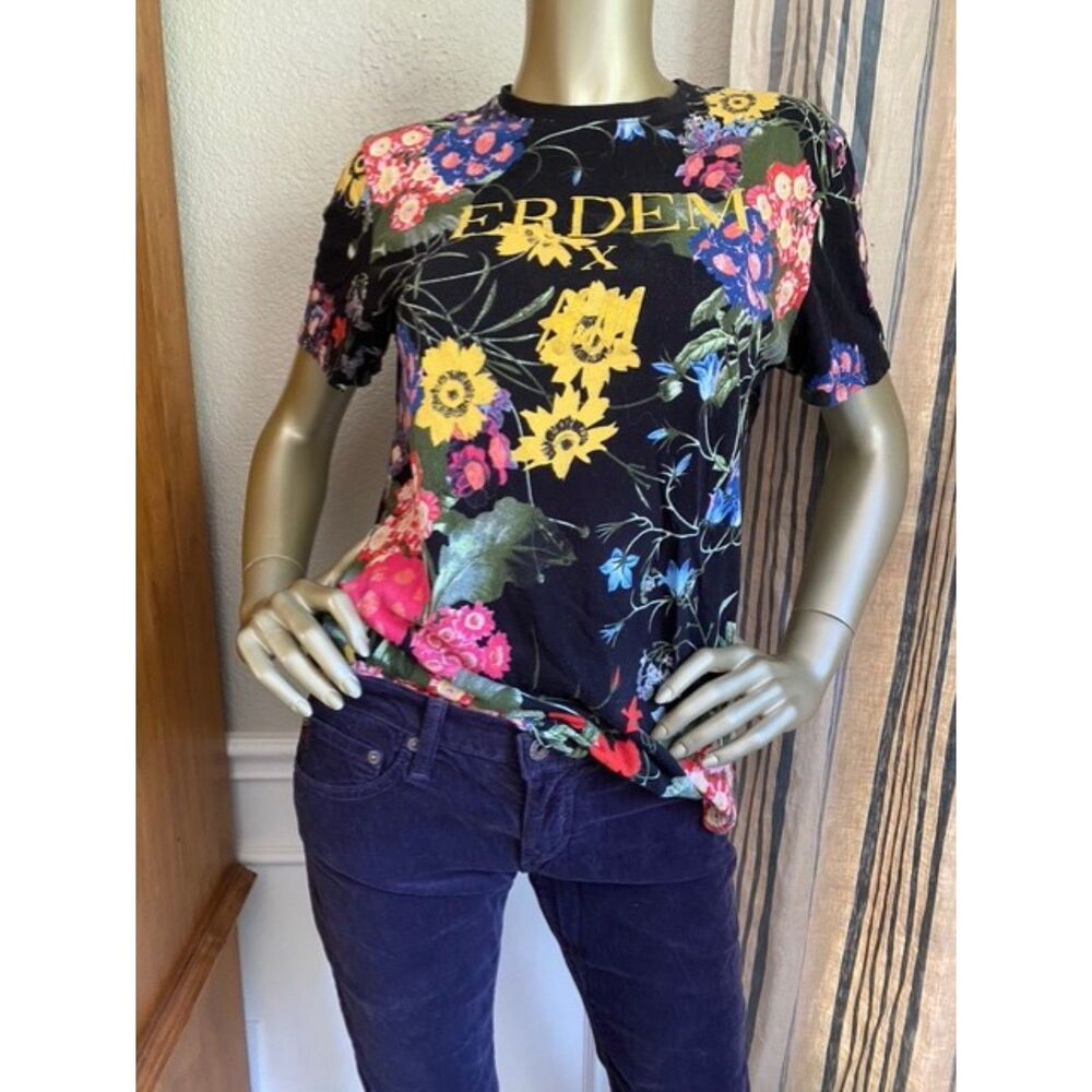 EUC Erdem x H & M Logo Black Floral Tee Unisex XS